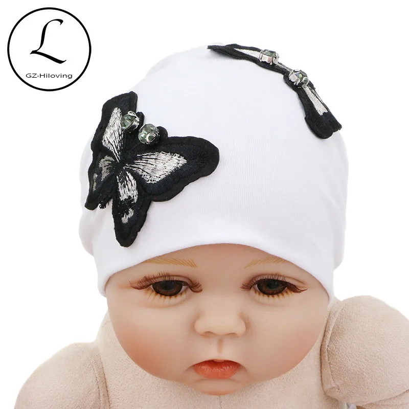 

GZHilovingL 0-5 Months Spring Soft Newborn Baby Cotton Beanies Hat Butterfly baby Hats Accessories For Infant Kids Girls Boys