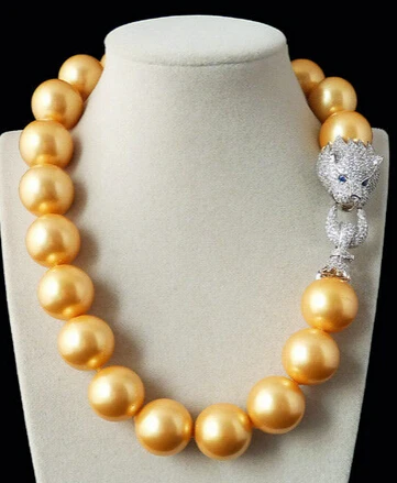 

Wholesale free shipping >>Natural 20mm golden yellow shell pearl inlay zircon leopard head LUXURY necklace