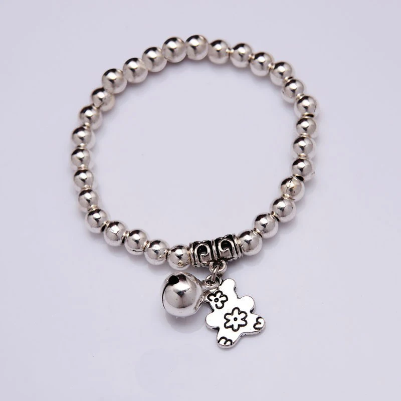 

NEW Bear Bell Charm Bracelet Silver plated beads Bracelet 2016 Women Fashion jewelry