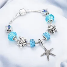 Океан браслеты с сердечками для женщин Морская звезда рыбий хвост кулон муранские стеклянные бусы, амулеты браслет и браслет DIY Подарочное кольцо