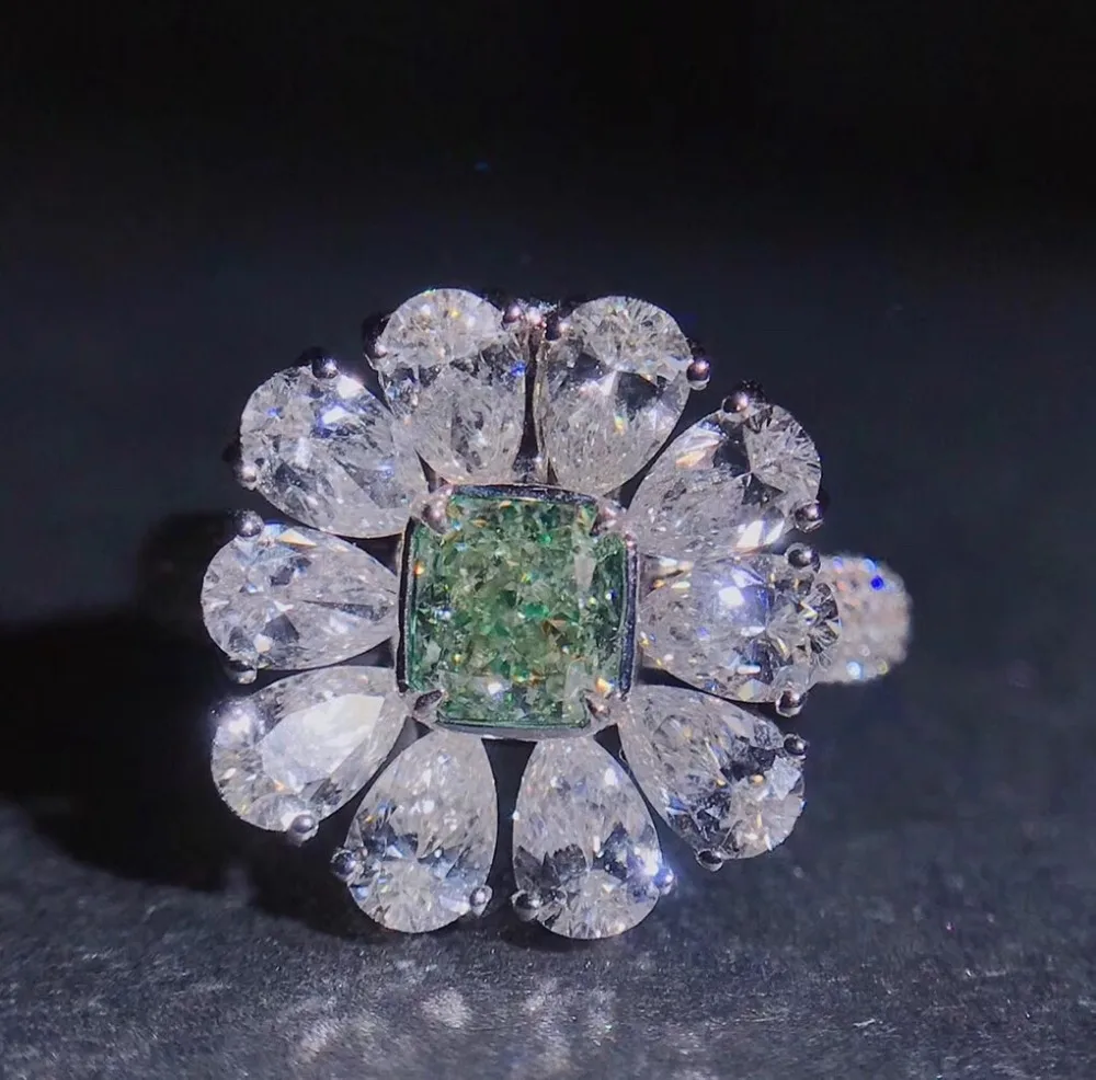 Кольцо AEAW Solid 14K 585Au золотое зеленое 2.5ctw моиссанитовое кольцо груша моиссанит