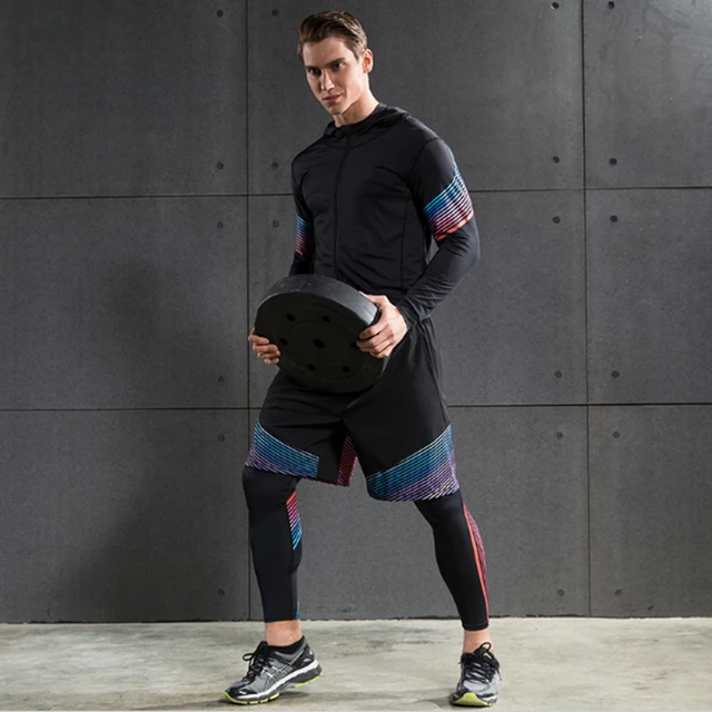 4 pieces Running Sets Men’s Sportswear Compression Tights For Fitness Running Basketball Soccer Jersey Gym Clothing