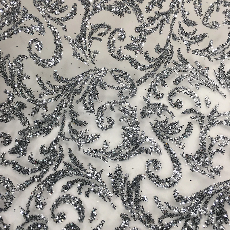 

2019 New Glitter Sequin Bronzing Lace Fabric for Women Dress african fabric Mesh Net Yarn telas por metro Silver/pink