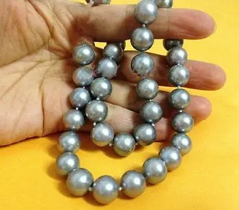 

Wholesale AAA 18"10-11mm NATURAL REAL South sea silver gray pearl necklace 14K