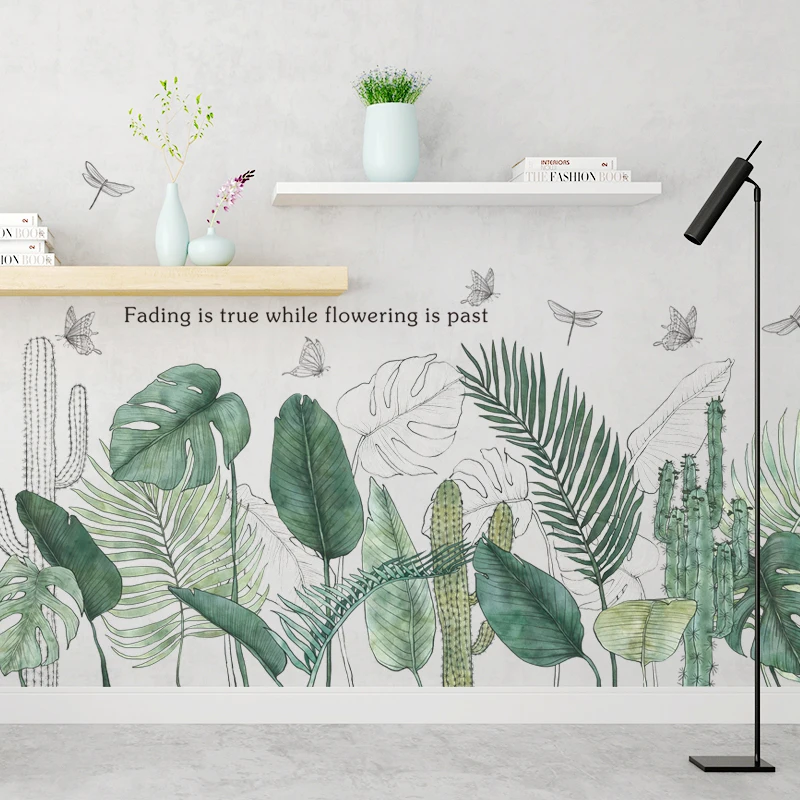 Тропические растения, зеленые листья, наклейки на стену для гостиной, спальни, ванной комнаты, детской комнаты, виниловые наклейки на стены, художественные фрески, домашний декор