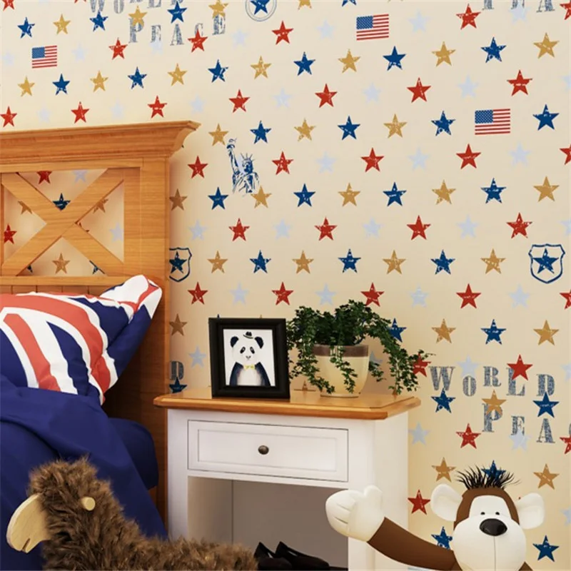 

American British style stars flag children's room non-woven wallpaper bedroom living room home decoration papel de parede infant