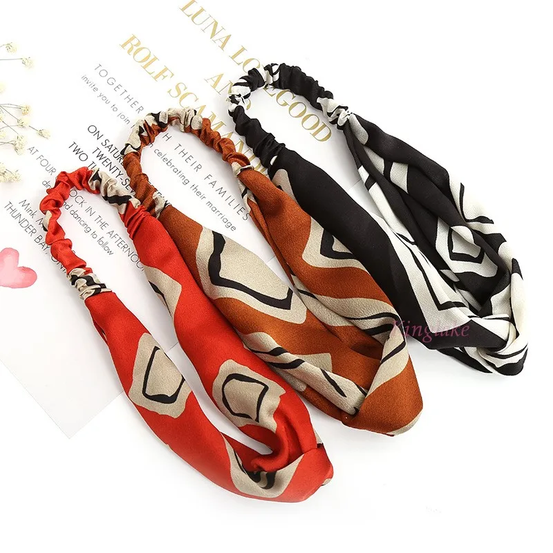 

Fashion Plaid Cross Headband Turban Elastic Hairband Head Wrap Hair Accessories For Women Girls Striped Headwear Accessories