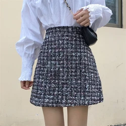 Vintage Winter Tweed Skirts Women Autumn Mini Pencil Skirts Plaid Wool Skirts Korean Bodycon High Waist Elegant Tweed Skirt Lady Vintage Winter Tweed Skirts Women Autumn Mini Pencil Skirts Plaid Wool Skirts Korean Bodycon High Waist Elegant Tweed Skirt Lady