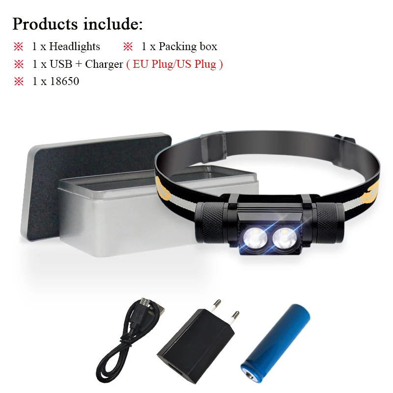 LED Headlamp mini USB Charging Headlight Super bright L2 Head Torch Camping Fishing head lamp waterproof 18650 Lantern hunting - Испускаемый цвет: 902 headlight B-BOX