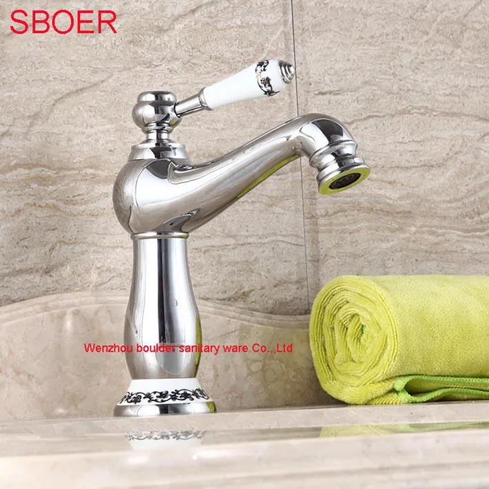 

2016 Hot Sale Blue White Brushed Chrome Waterfall Bathroom Basin Faucet Deck Mounted Single Handle Single Handle Sink Mixer Tap