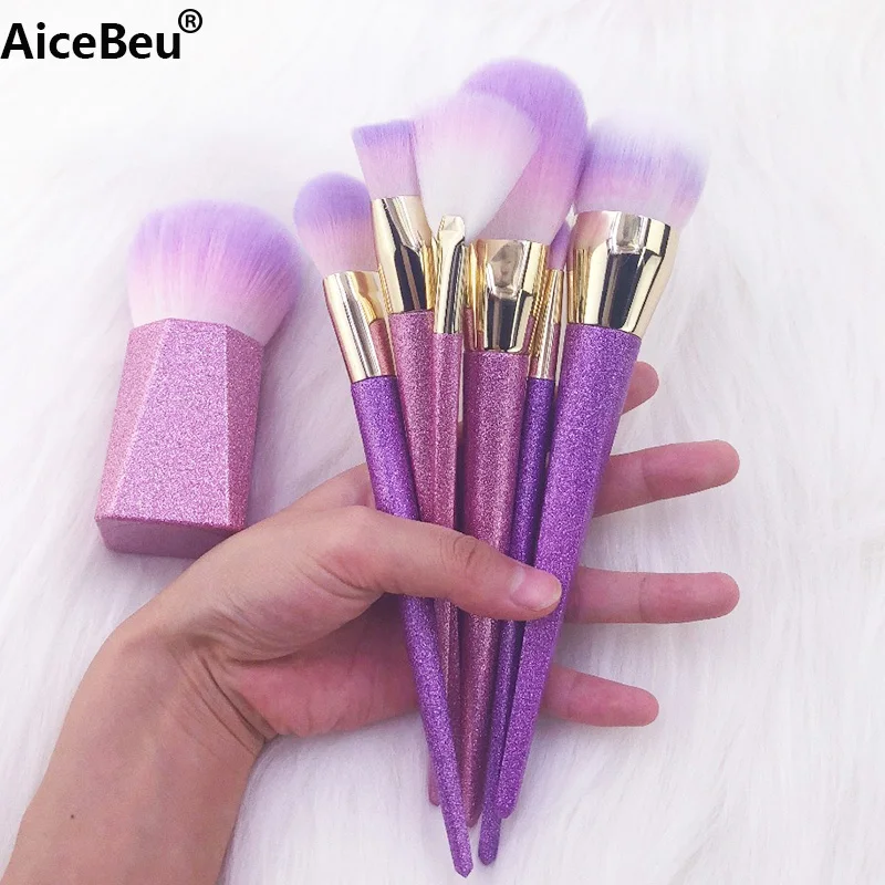 AiceBeu 7 шт., кисти для макияжа, матовая Кисть для макияжа, фиолетовые блестящие тени для век, кисть для пудры, алмазные кисти