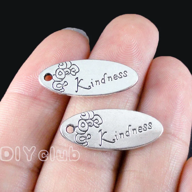 40pcs Antique Silver Flower Kindness Charms Pendants 25x10mmcharm pendantkindness charmsflower