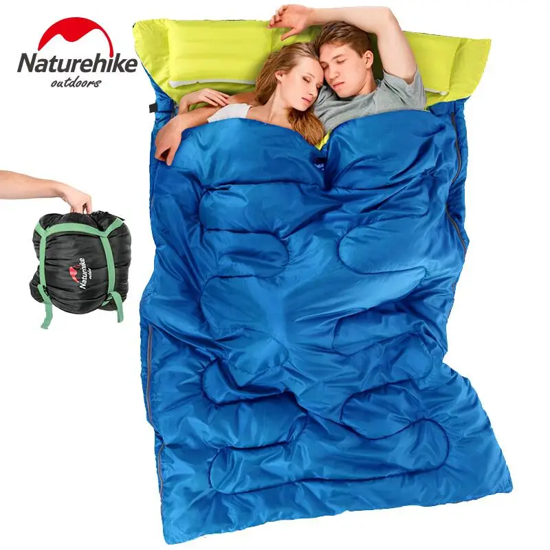 ФОТО Naturehike Double sleeping bag 3 Season Ultralight Envelope Sleeping Bag adult Outdoor Camping Travel Equipment pillows