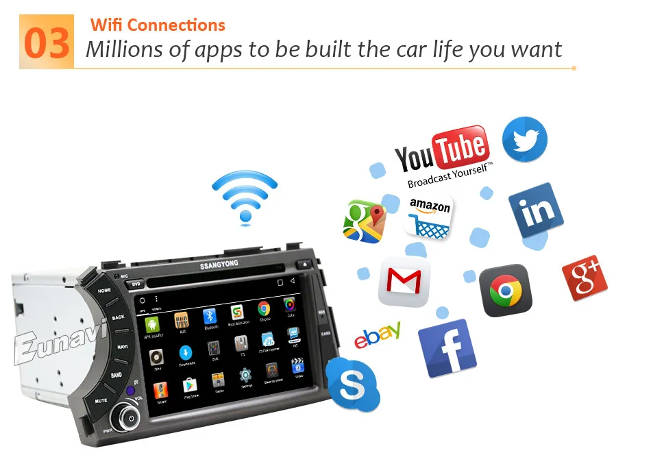 Sale Eunavi 7" 2 din Android 8.1 TDA 7851 car dvd gps stereo for ssangyong Kyron Actyon 4G Wifi BT support DVR OBD2 1024*600 russian 5