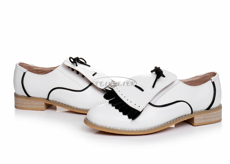 Из натуральной коровьей кожи броги дизайнерские винтажные сандалии на плоской подошве обувь с круглым носком ручной работы белый черный женские туфли-оксфорды Весна