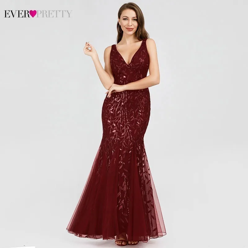 Burgundy Бордовые вечерние платья Ever Pretty EP07886 с v-образным вырезом и блестками, вечерние платья для женщин, элегантные платья для вечеринки Lange Jurk - Цвет: Burgundy