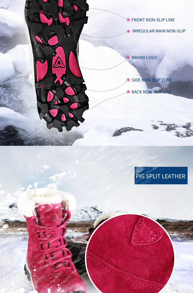 HUMTTO/зимние ботинки; женские зимние ботинки из натуральной кожи с мехом и плюшем; уличные ботинки с высоким вырезом на шнуровке; теплые женские ботинки для пешего туризма