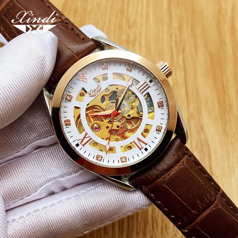 

Xindi Luxury Skeleton Watch Men Automatic Mechanical Watches Fashion Hollow Luminous Waterproof Wrist Watches Leather strap 2019