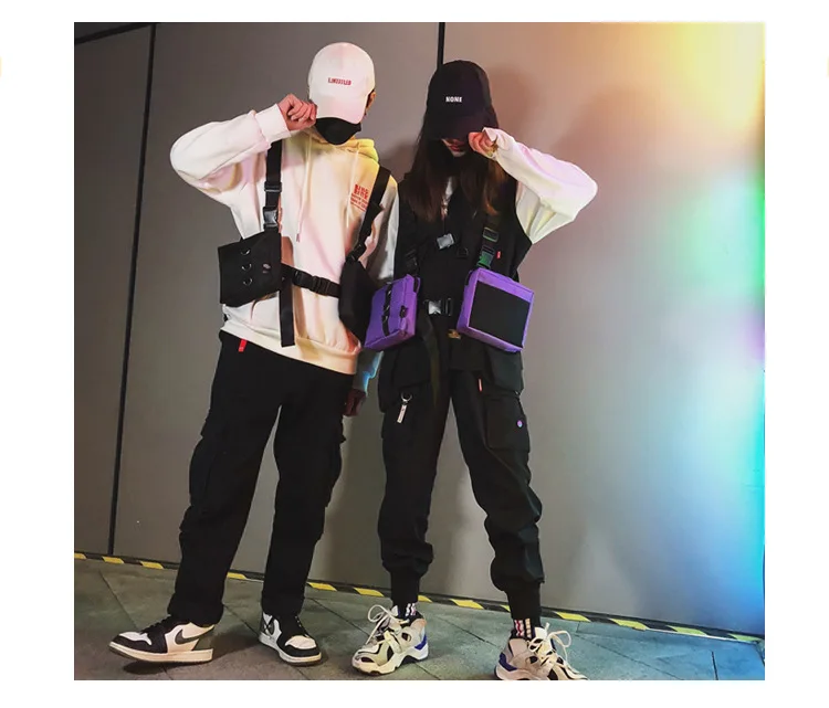 Мужской Тактический функциональный жилет в стиле хип-хоп, уличная сумка, нагрудная сумка, унисекс, Оксфорд, два кармана, Женская поясная сумка 501