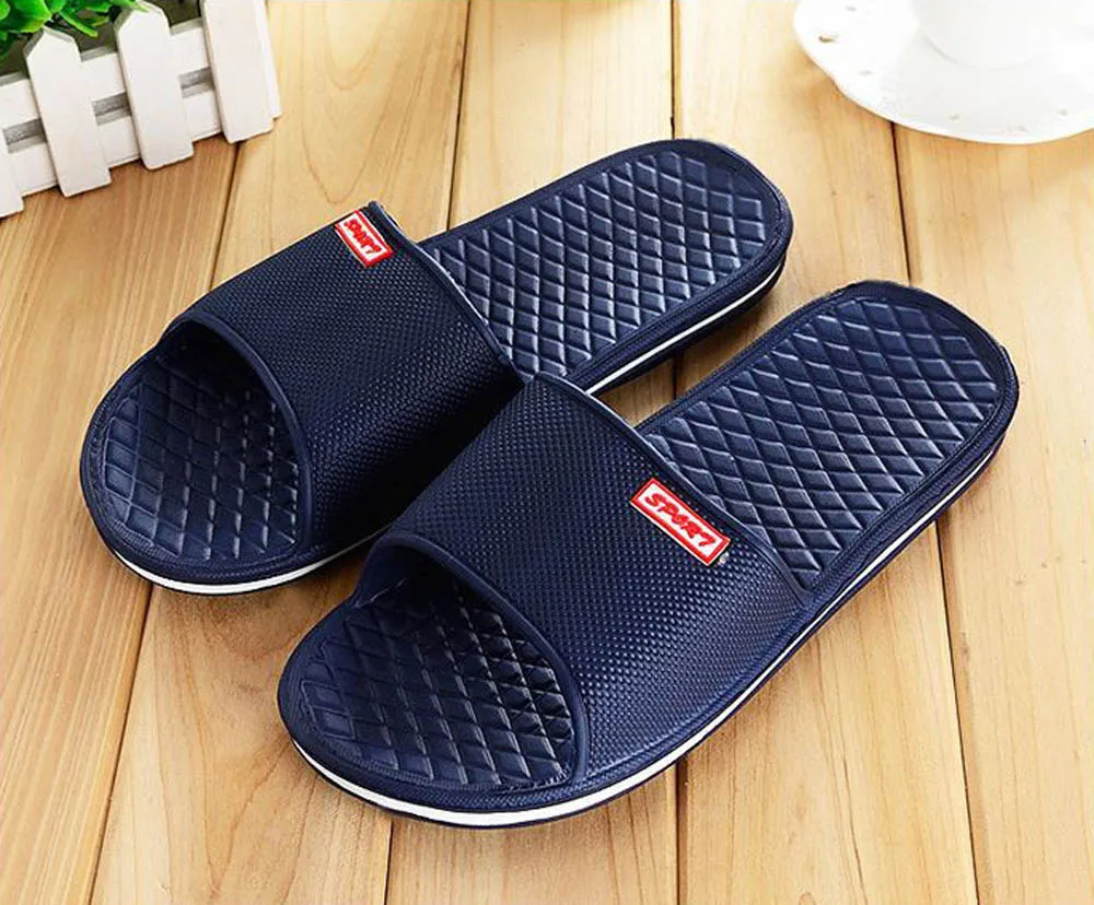 Мужская обувь плоской подошве банные шлепанцы летние сандалии для дома и прогулок; модные тапочки Повседневное Для мужчин нескользящая пляжная обувь мужская обувь - Цвет: Dark Blue