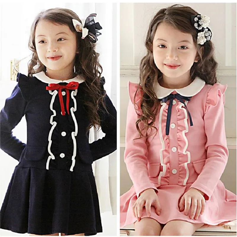 

2017 Pink Brand Dress for Baby Girl Spring Autumn Kids Toddlers Girls Dress Pearl Bow Cotton Long Sleeve Dress Girl Clothing