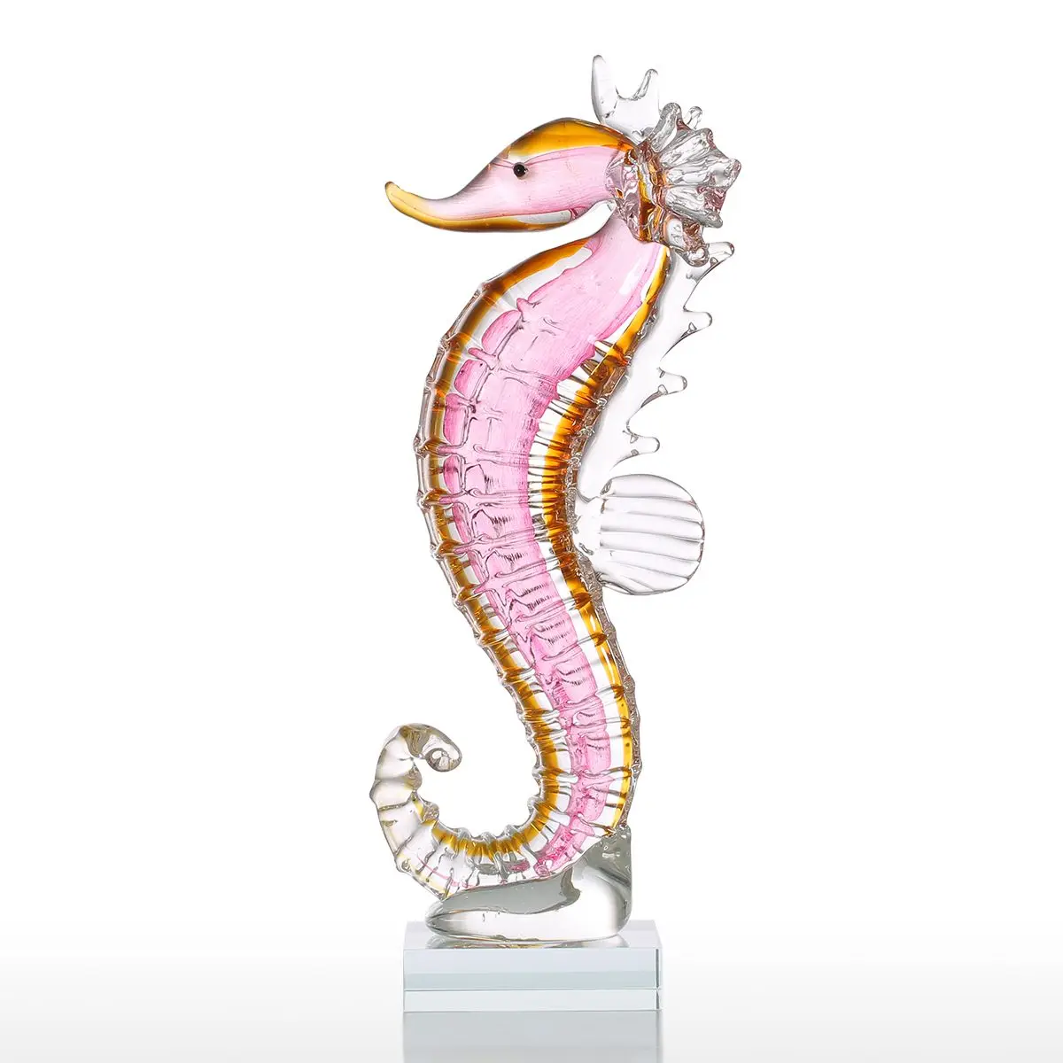 Сказочный розовый морской конек подарок стеклянная скульптура нежный орнамент яркая фигурка животного ручной работы дом домашний декор розовый и желтый - Цвет: as  picture