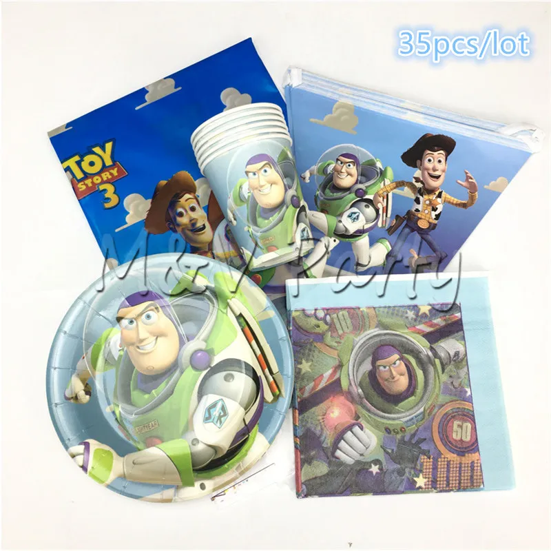 

35pcs/lot Toy Story Buzz Lightyear Disposable Tableware Set Birthday Baby Shower 7inch Plate Cup Set Kid Birthday Party Supplies