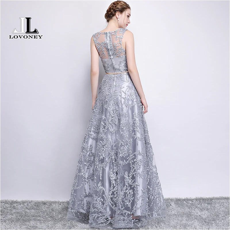 LOVONEY Elegant Evening Dress Long A Line See Though Back Formal Dresses Women Occasion Party Dresses with Belt 2019 New YS411