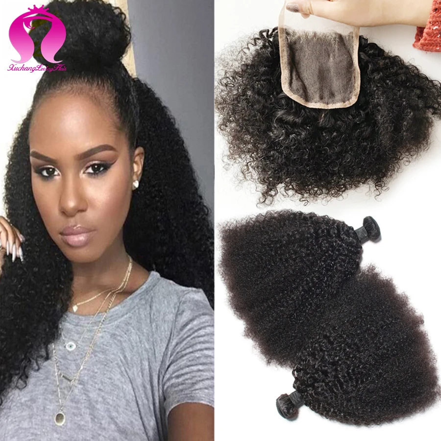 Xuchang Loving Hair Mongolian Kinky Curly Hair With Closure 3 Bundles Mongolian Hair Afro Kinky Curly Virgin Hair With Closure
