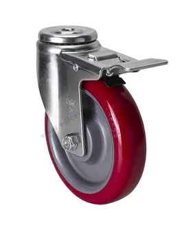 

1PC EDL Medium 5 Inch Casters Wheels 150Kg Polyurethane PU Wheels Castors Bolt Hole Bearing Iron Brake Industrial for trolley