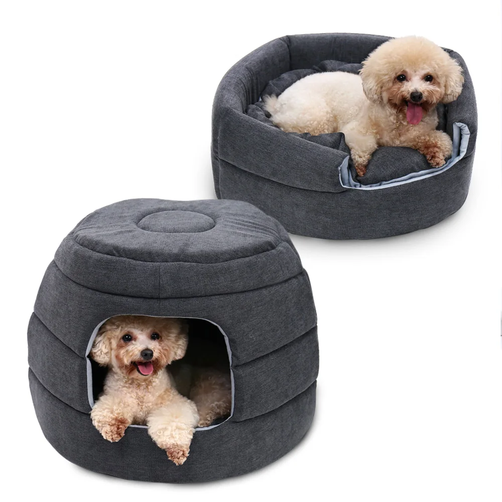 

2 Uses Soft Warm Dog House Dog Beds Non-slip Pet Dog Cat House Nest With Removable Cushion Mat House Pet Beds for Cat Kennels