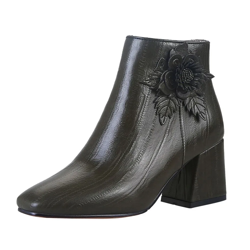 SAGACE/Женская обувь на высоком каблуке; ботильоны в стиле ретро с цветочным принтом; женские ботинки с боковой молнией; botas mujer invierno;