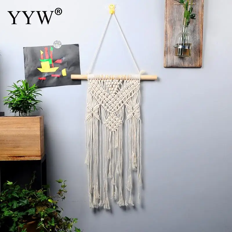 

Scandinavian Cotton Thread Tapestry Macrame Wall Hanging Tapestry Decoration For Home Personality Beige Boho Decor Tapestries