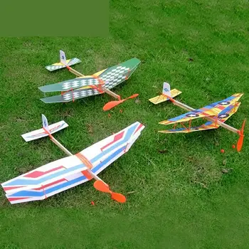 

DIY Assembled Helicopter Model Rubber Band Power Wings Gliding Aircraft Children Puzzle Aircraft Model Stitching Toys