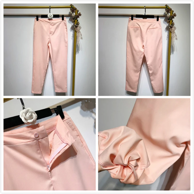 Newest OL Pink 2 Piece Set Women Single Button Long Sleeve Short Office Lady Blazer Jacket & Women's Pants Suit Outerwear Suits