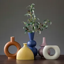 Скандинавская керамика, Геометрическая ваза, современная керамическая ваза для цветов, для дома, гостиной, аксессуары для цветов, креативное украшение