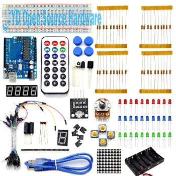 

2017 New Basic Starter Kit UNO R3 Basics Breadboard Jumper Wire Remote BROAD Robot Kits for arduino Uno R3 Mini with Box