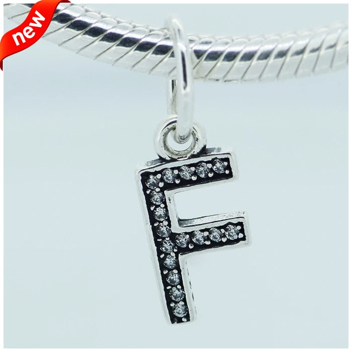 Подходит для Pandora Charms браслеты буквы F с прозрачным кубическим цирконием