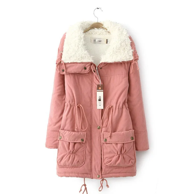 

2017 Korean version of the thickening of female workers in the long coat lambskin coat winter coat large size coat
