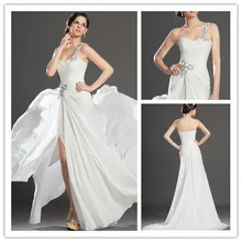 All White Prom Dress One Shoulder Thigh High Slit Dress Evening Party Gowns Crystal Beaded Backless Sweet Junior Girls All White Prom Dress One Shoulder Thigh High Slit Dress Evening Party Gowns Crystal Beaded Backless Sweet Junior Girls