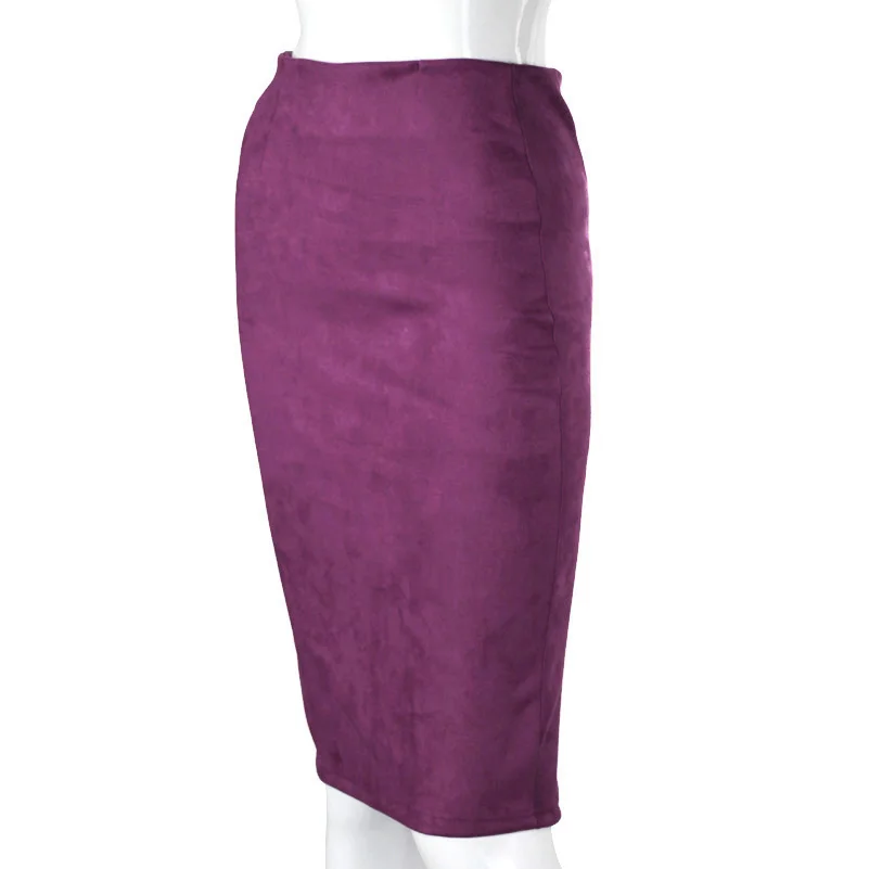 Для женщин Юбки для женщин замшевые одноцветное Цвет юбка-карандаш женский осень-зима Высокая Талия Bodycon Винтаж замши Разделение плотного эластичного Юбки для женщин - Цвет: Purple
