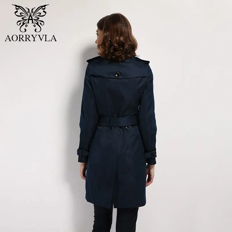 AORRYVLA Классический двубортный плащи для женщин весна-осень новая мода Улица регулируемый пояс отложным воротником длинным женский пальто качесттво высокой
