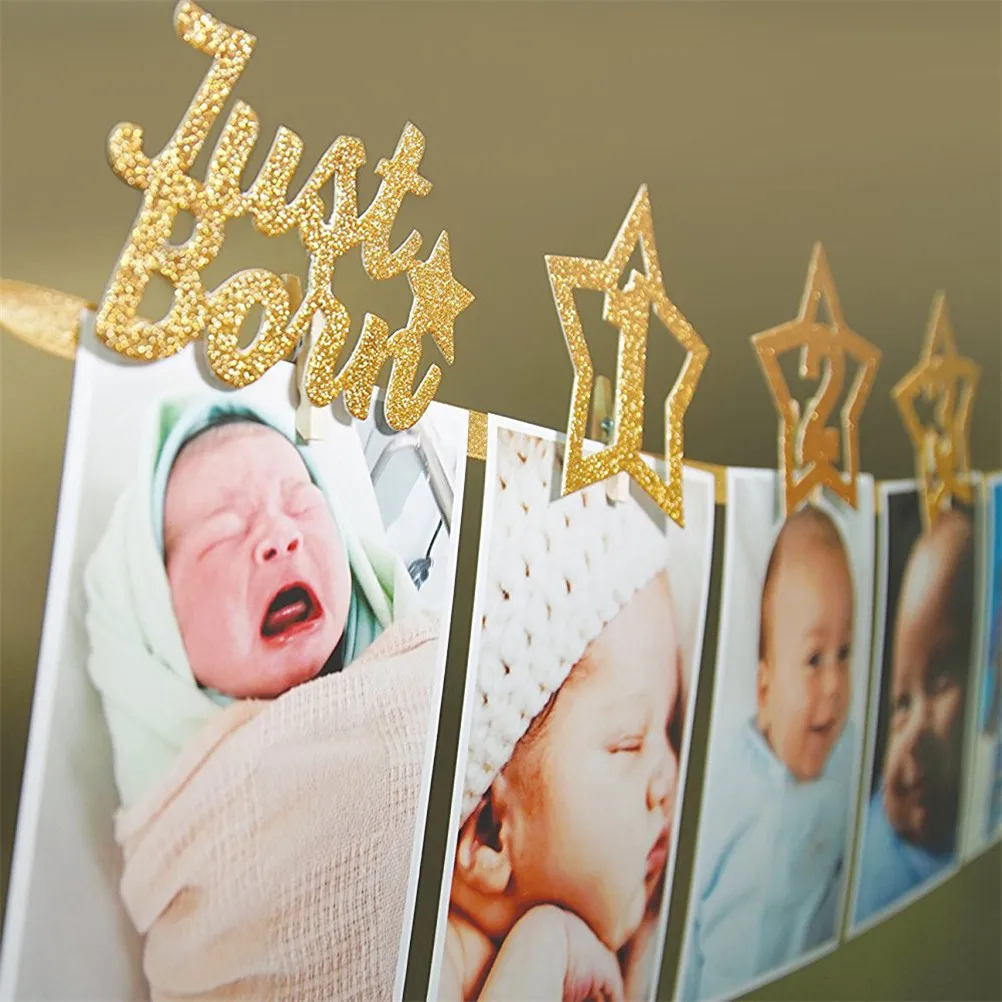 1 комплект 1-12 месяцев Новорожденный ребенок фото плакат с зажимом детский душ Единорог/звездный Баннер 1 день Рождения Декор принадлежности