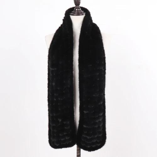 Натуральная ручная меховая шапка меховой шарф женский зимний качественный Длинный натуральный норковый меховой шарф женский теплый роскошный натуральный меховой шарф из норки - Цвет: black