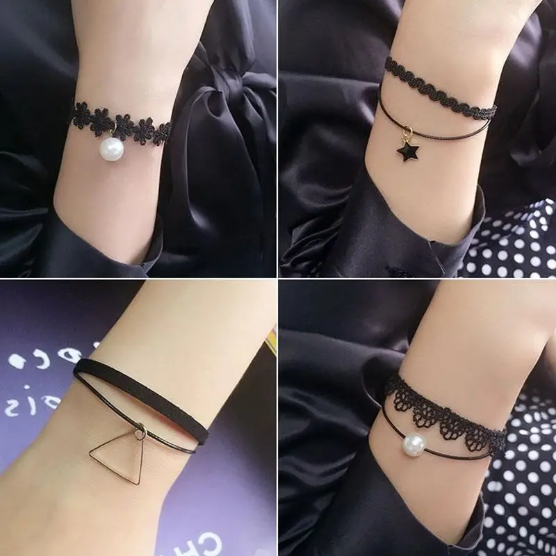 

1 Pcs Sell Black Clover Pearl Hollow Out Alloy Hologram Bracelets Multilayer Rope Bracelet for Women & Men Friendship Bracelet
