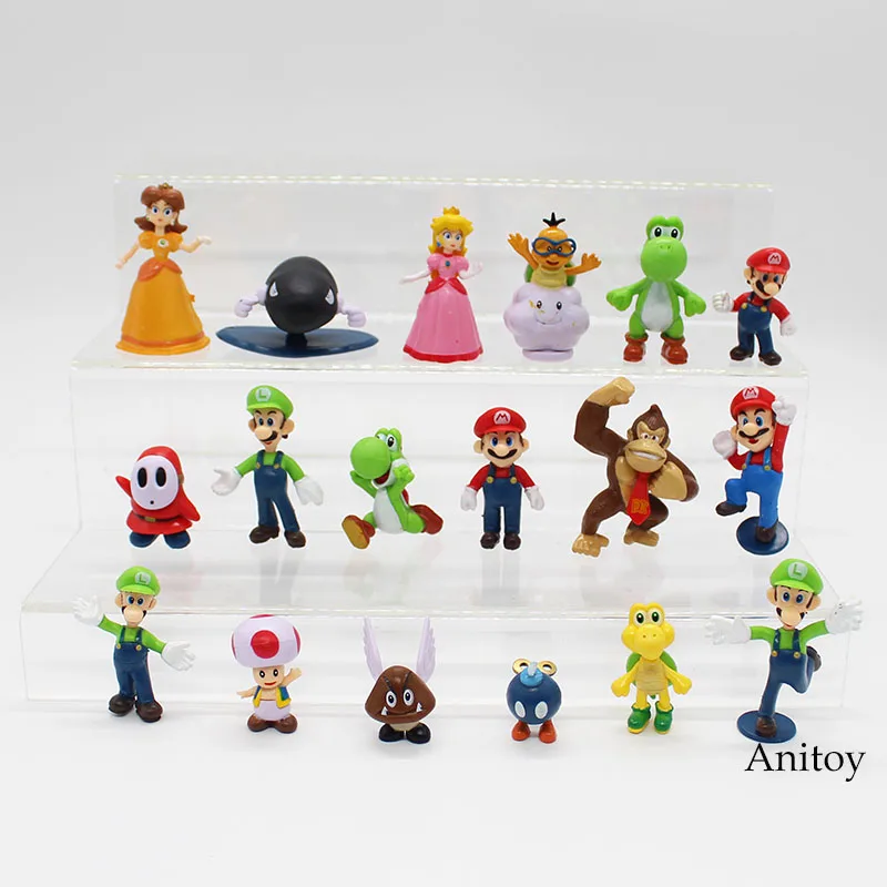 Wholesale Retail Free Shipping Plastic Super Mario Bros PVC Action figures Toys Dolls 18pcs/set KT3863
