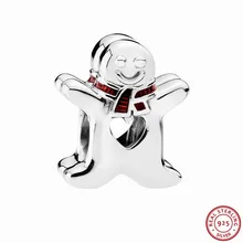 Рождественский Подарок Сладкие пряники мужские бусины для женщин красный шарф милый вырез сердце DIY Fit PANDORA амулеты Серебро 925 FL483