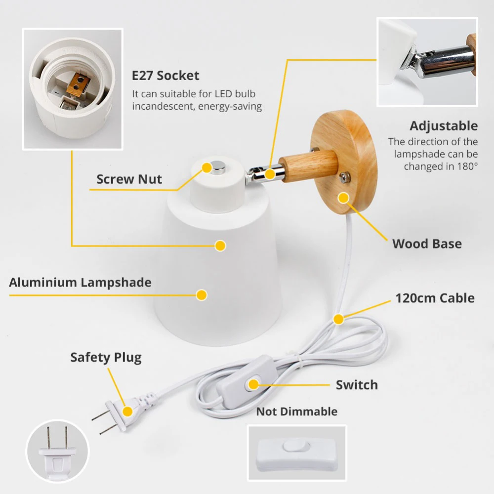 Wood Wall Lamp with Plug and Cable,wall lamp,wall sconces light,led wall lamp