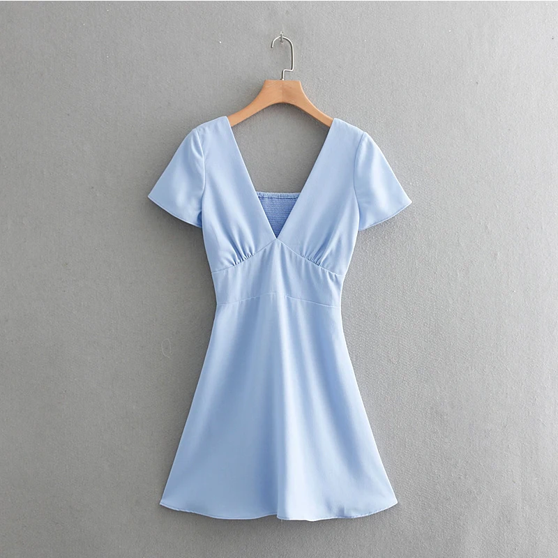 Women's Clothing Dress 2019 Polyester Waist Slim Backless Elasticated V-Neck Dress Ms Summer Street Sexy Temperament Clothing