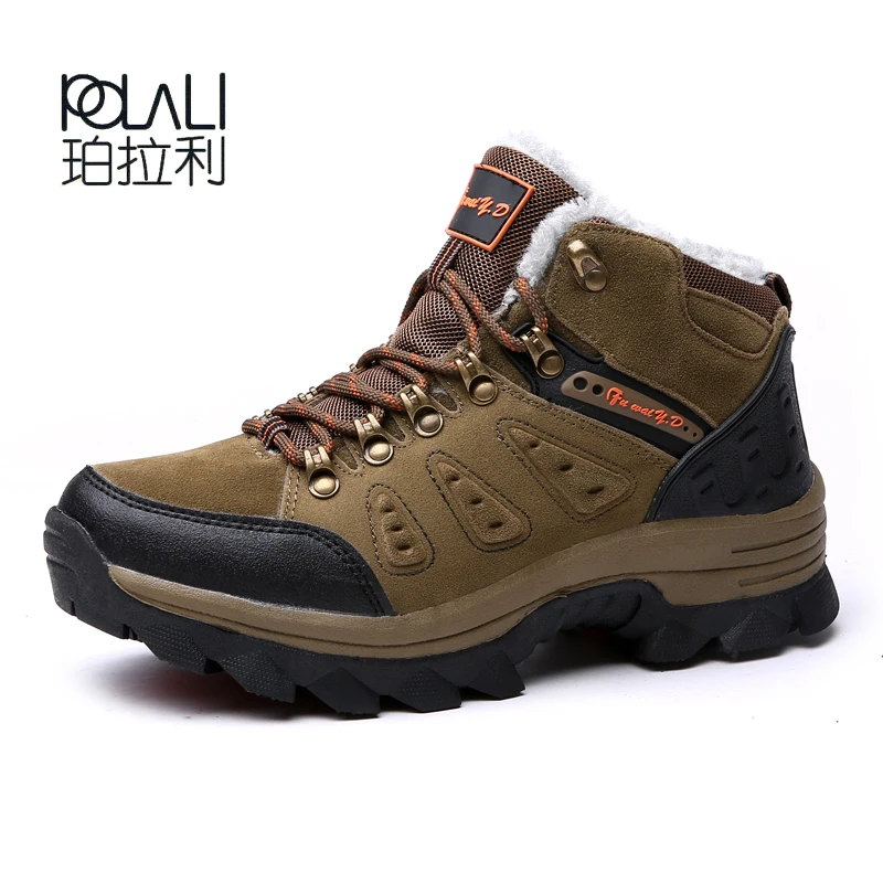 

POLALI Brand Winter Men Hiking Shoes Super Warm Man Snow Boots Outdoor Waterproof Walking Sneakers Ru Sole Trekking Shoes 36-47